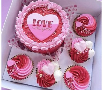 CAJA PARA 5 CUPCAKES Y MINI PASTEL  BLANCA CON VENTANA