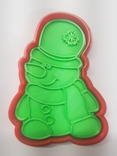 CORTADOR DE GALLETAS DE PLASTICO CON SELLO 8CM MUÑECO DE NIEVE