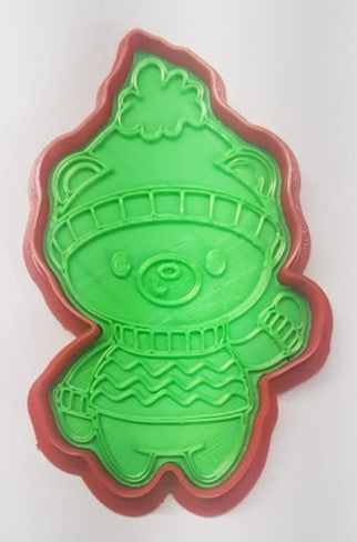 CORTADOR DE GALLETAS DE PLASTICO CON SELLO 8CM OSO NAVIDEÑO
