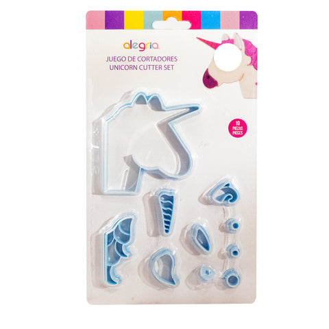 KIT DE UNICORNIO CORTADOR PARA FONDANT DE PLASTICO (10 PIEZAS)