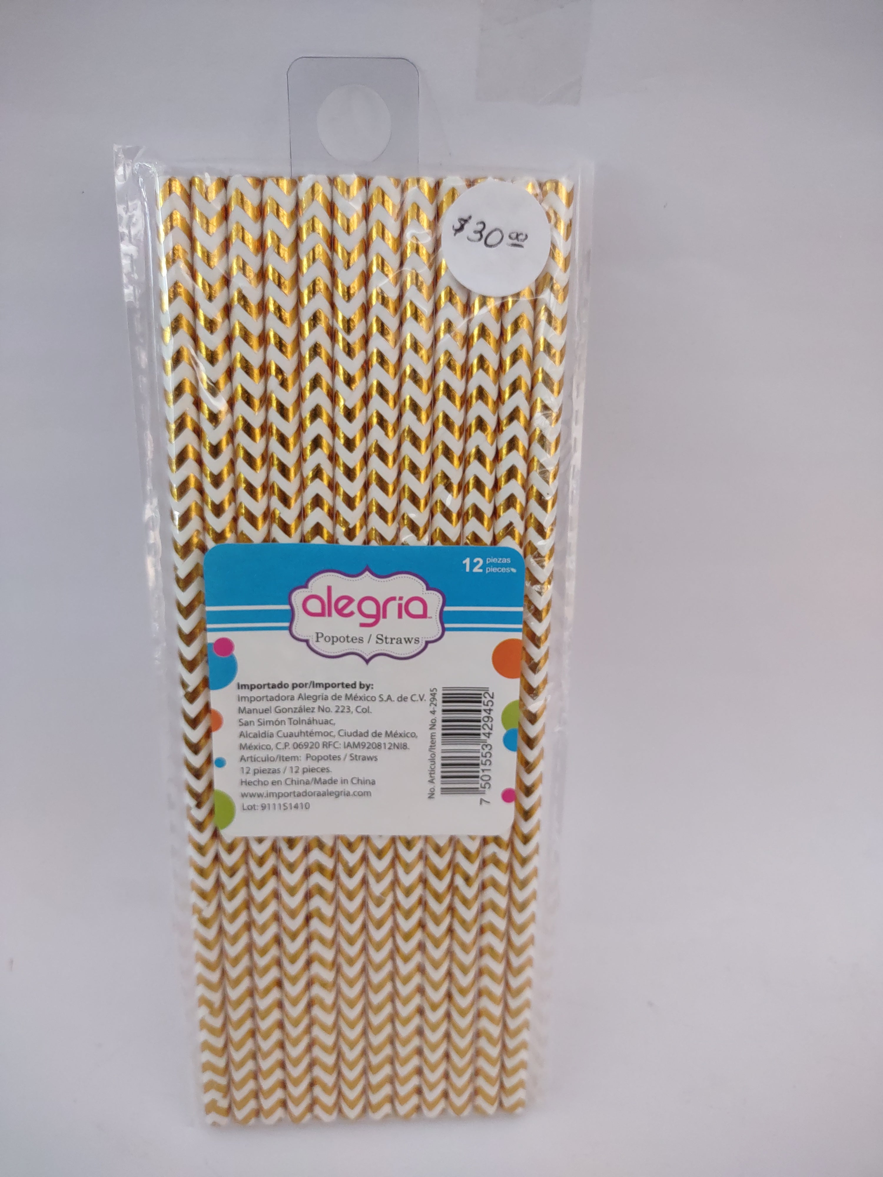 POPOTES DE PAPEL CHEVRON DORADO