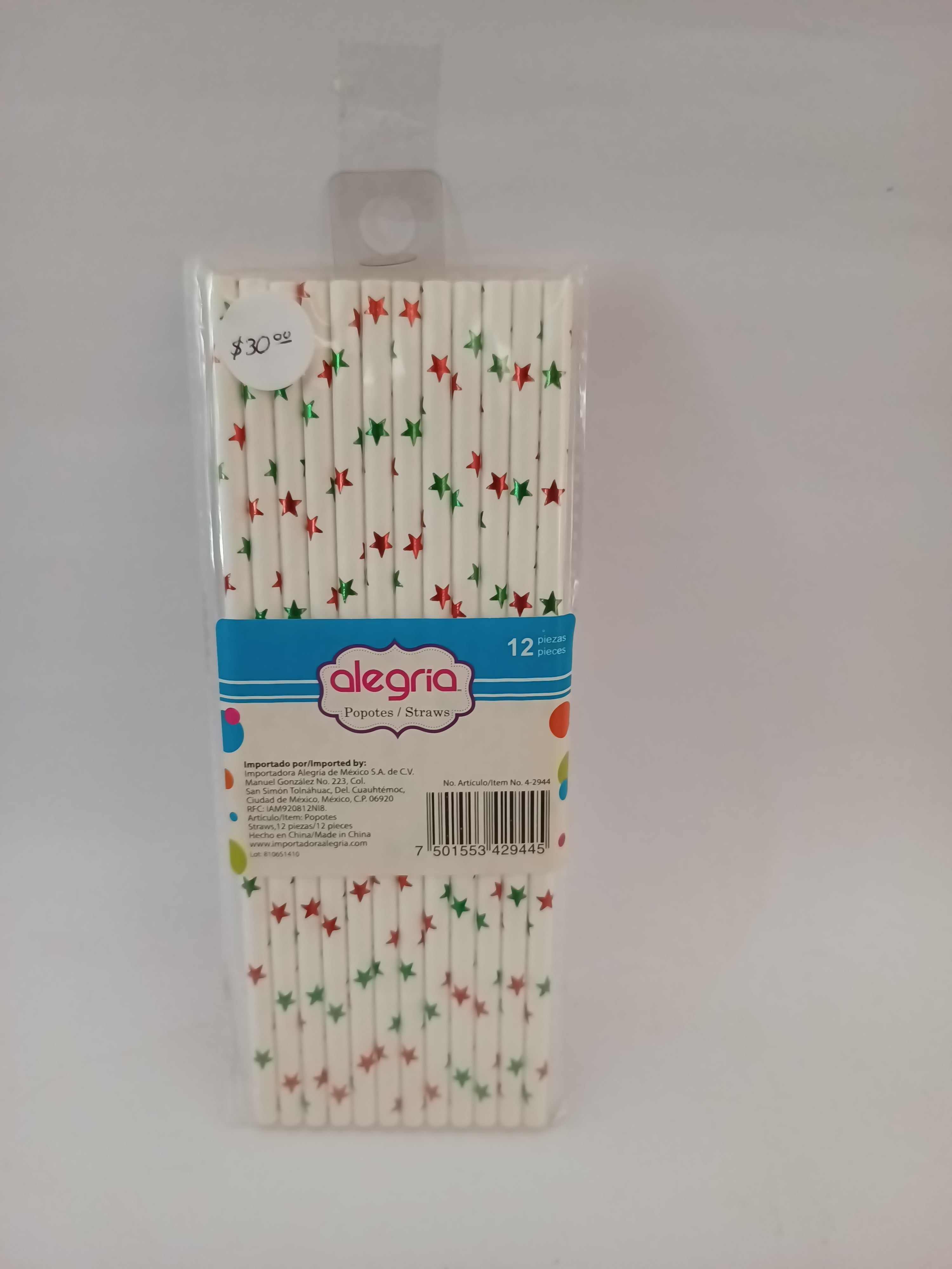 POPOTES BLANCOS ESTRELLAS VERDES Y ROJAS