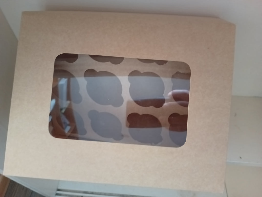 CAJA PARA CUPCAKES  KRAFT CON VENTANA 12 PIEZAS