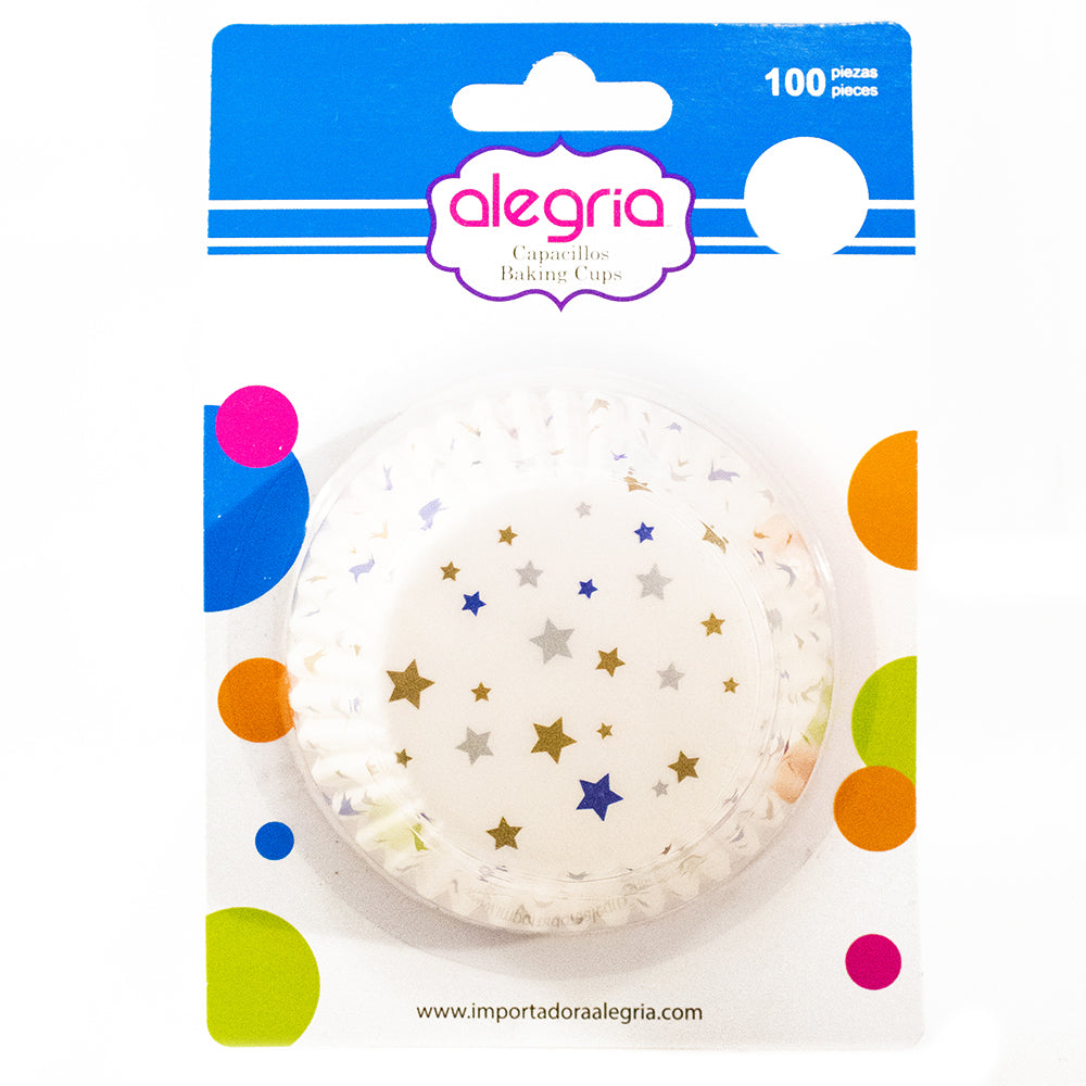 CAPACILLO ESTANDAR 100 PIEZAS ESTRELLAS PLATA Y AZULES