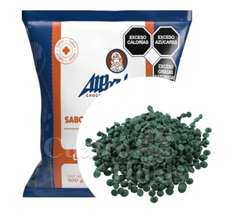 CHISPAS SABOR CHOCOLATE ALPEZZI 500G VERDE