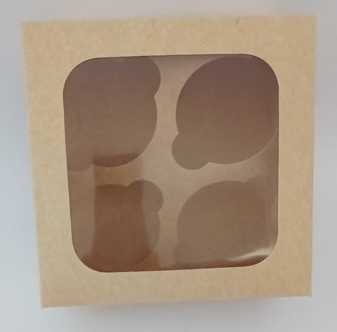 CAJA PARA CUPCAKES KRAFT 4 PIEZAS CON VENTANA