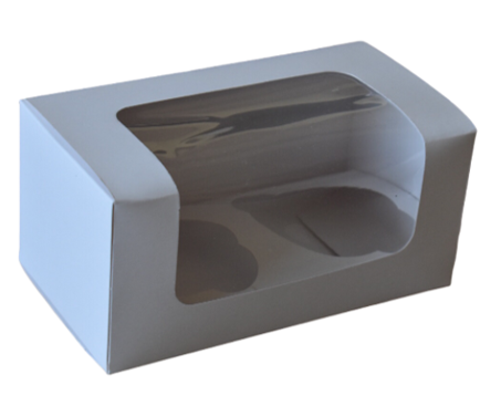 CAJA PARA CUPCAKES BLANCA 2 PIEZAS CON VENTANA