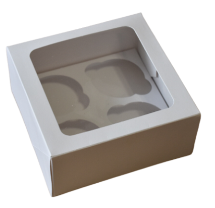 CAJA PARA CUPCAKES BLANCA 4 PIEZAS CON VENTANA