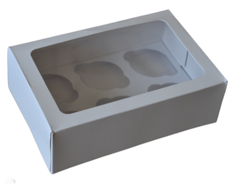 CAJA PARA CUPCAKES BLANCA CON VENTANA 6 PIEZAS