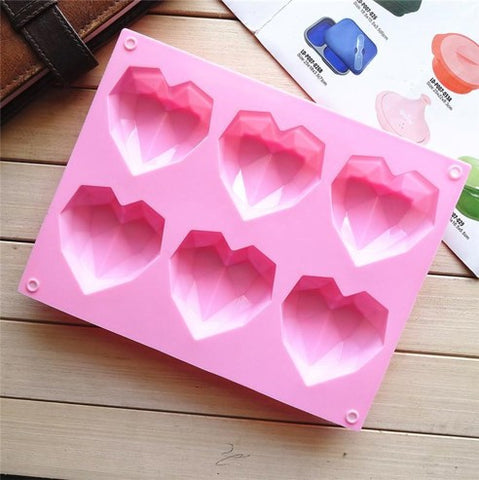MOLDE DE SILICON CORAZONES DIAMANTADOS 6 CAVIDADES