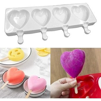 MOLDE DE SILICON PALETA DE CORAZON 4 CAVIDADES